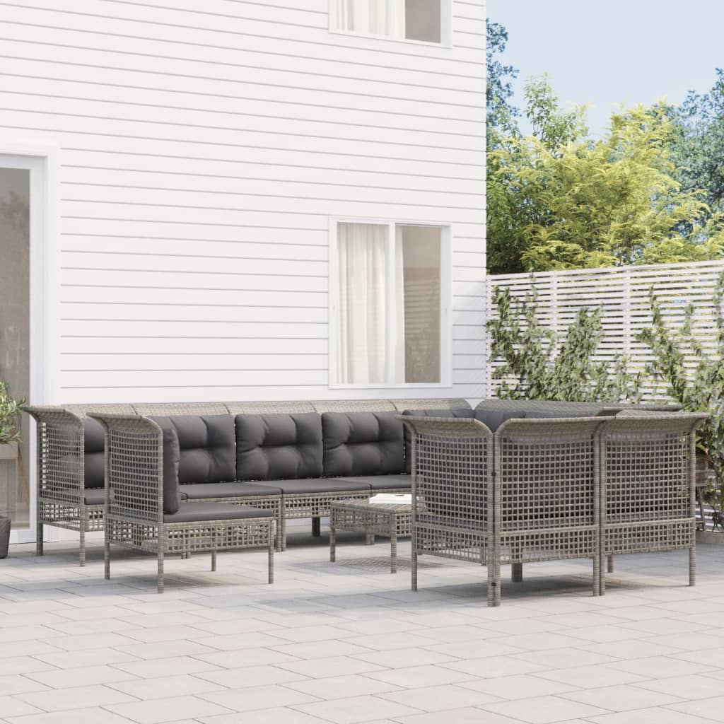 13-delige Loungeset met kussens poly rattan grijs