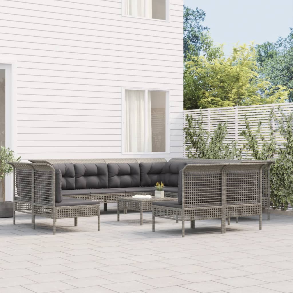 13-delige Loungeset met kussens poly rattan grijs