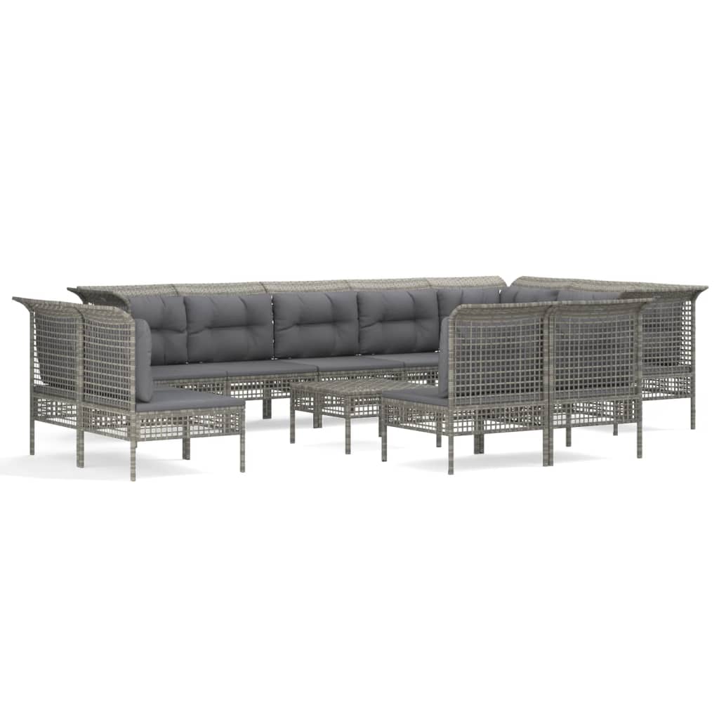 13-delige Loungeset met kussens poly rattan grijs