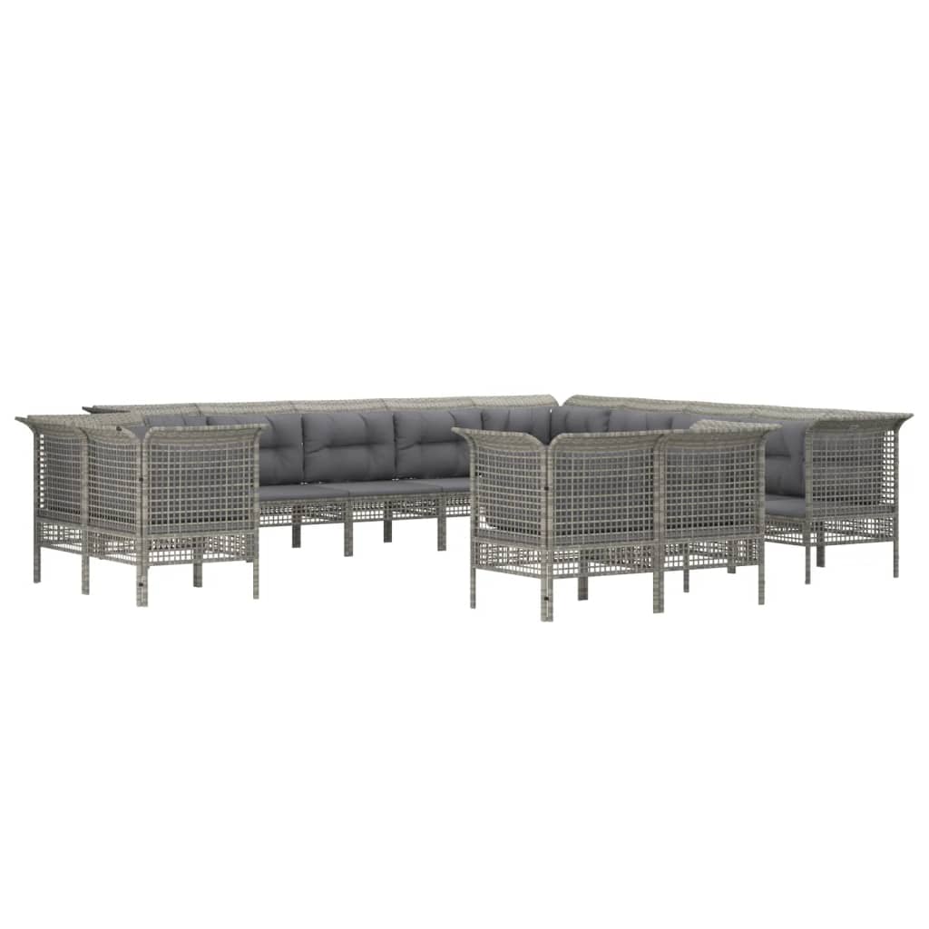 13-delige Loungeset met kussens poly rattan grijs