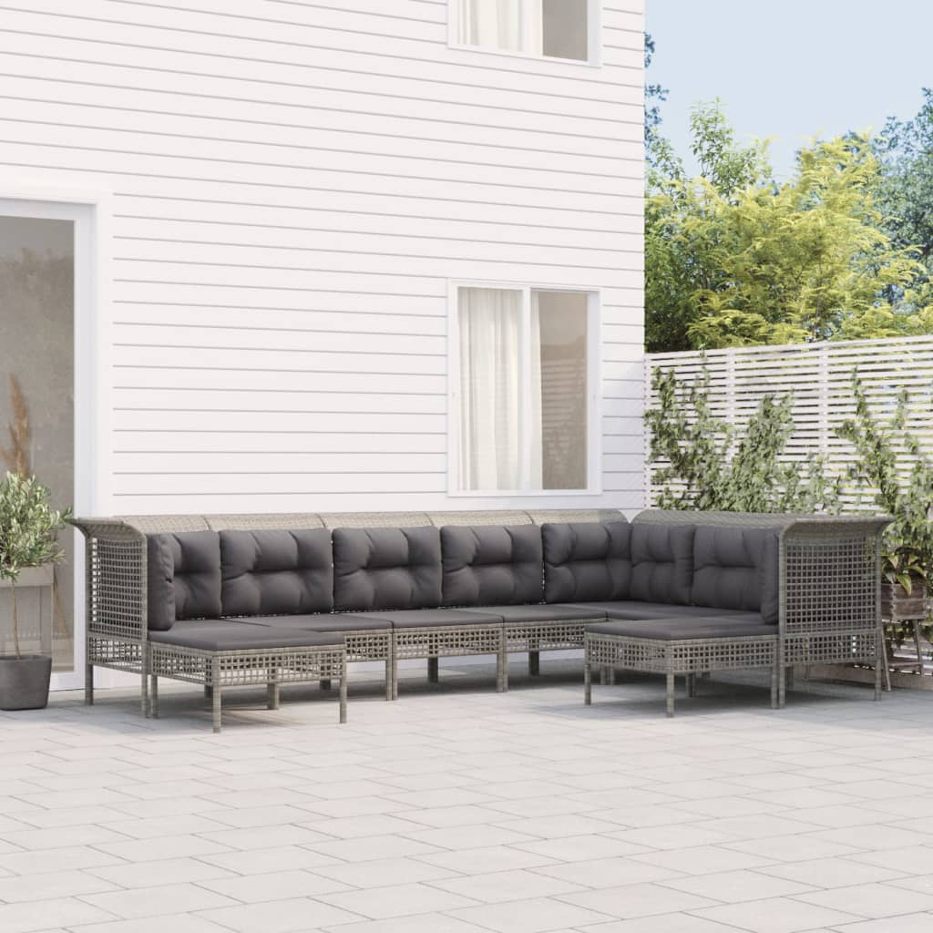 10-delige Loungeset met kussens poly rattan grijs