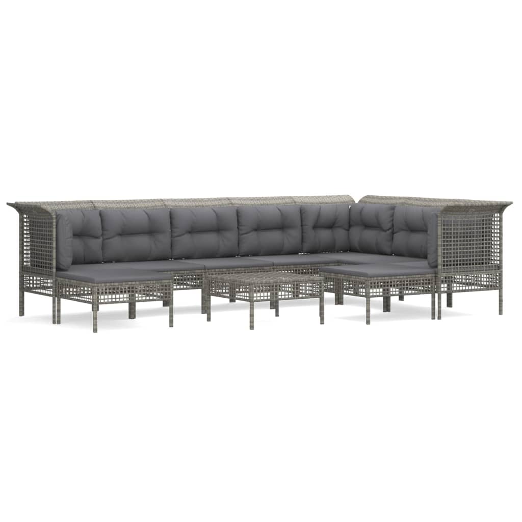 10-delige Loungeset met kussens poly rattan grijs