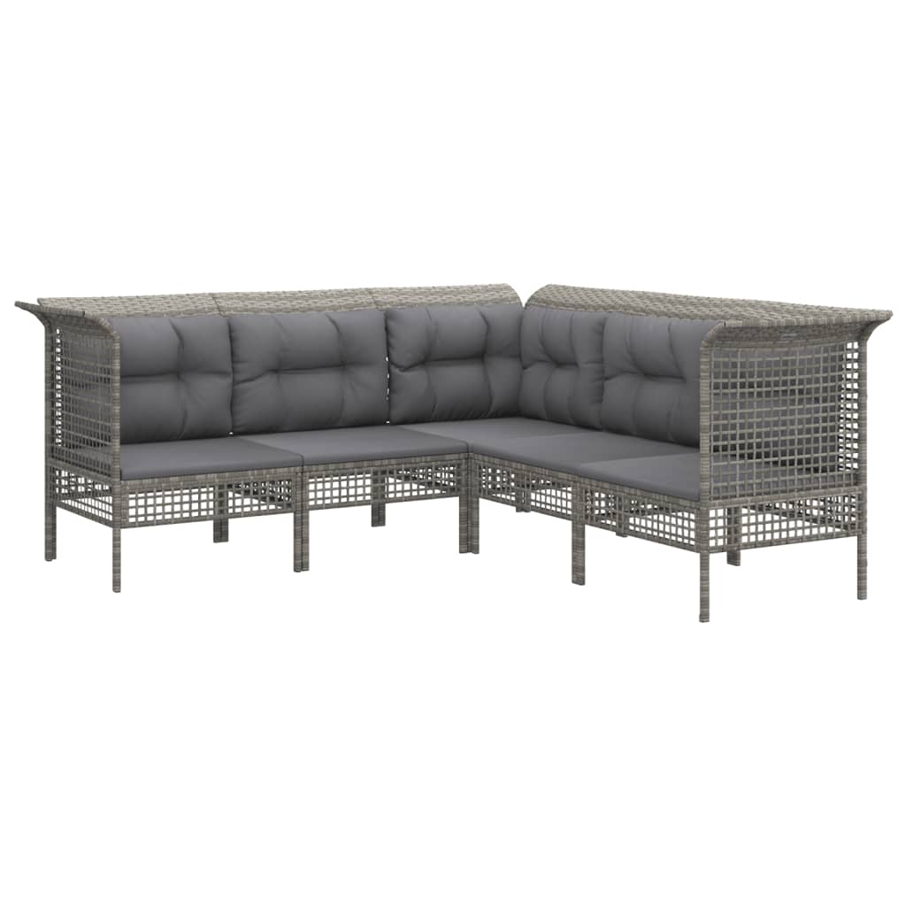 10-delige Loungeset met kussens poly rattan grijs