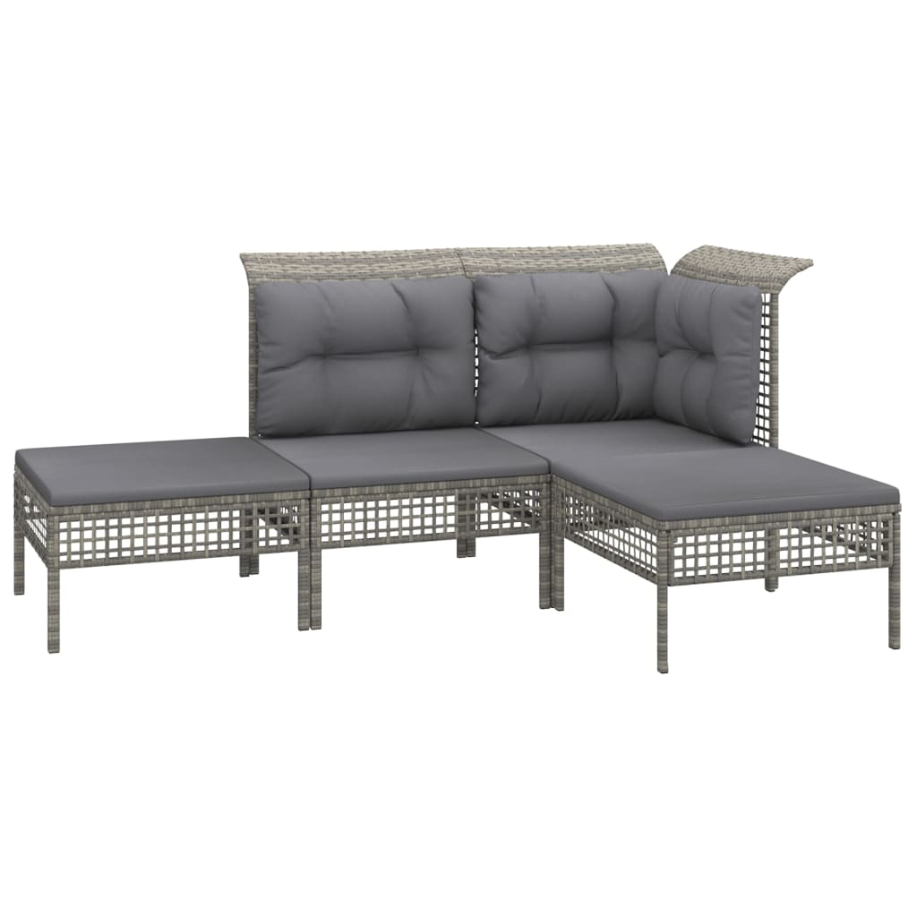 10-delige Loungeset met kussens poly rattan grijs