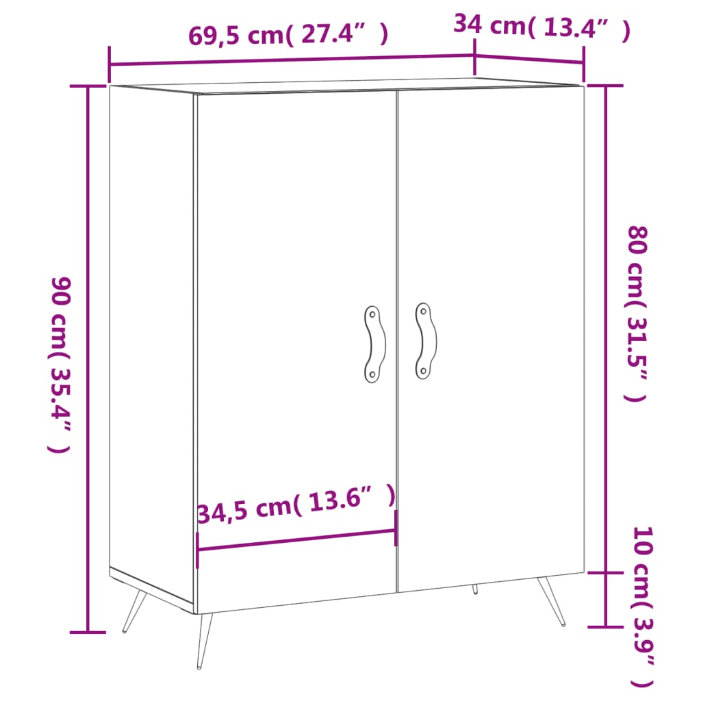 Dressoir 69,5x34x90 cm bewerkt hout