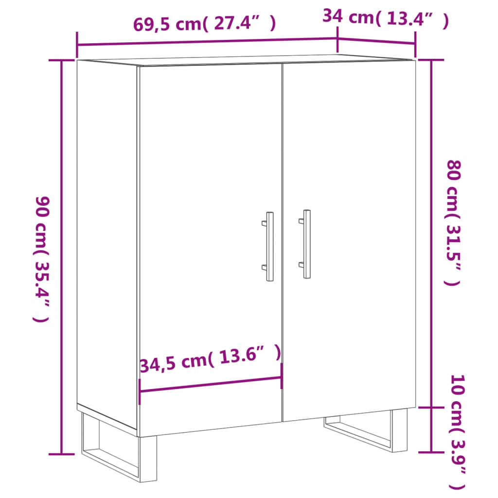 Dressoir 69,5x34x90 cm bewerkt hout