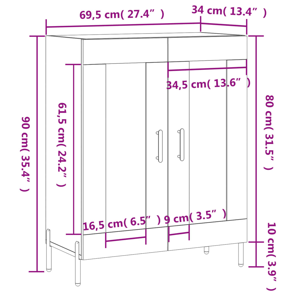 Dressoir 69,5x34x90 cm bewerkt hout