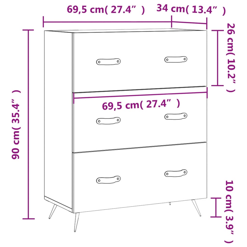 Ladekast 69,5x34x90 cm bewerkt hout