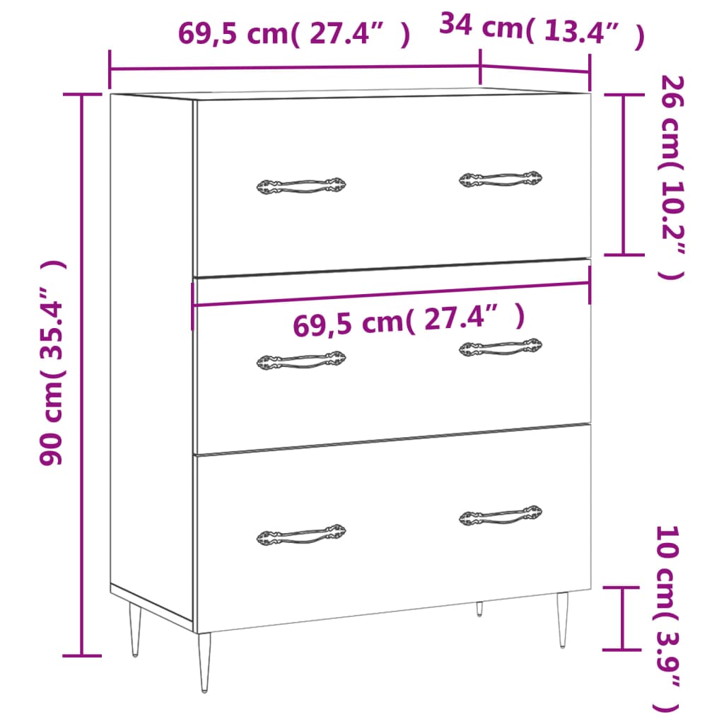 Dressoir 69,5x34x90 cm bewerkt hout