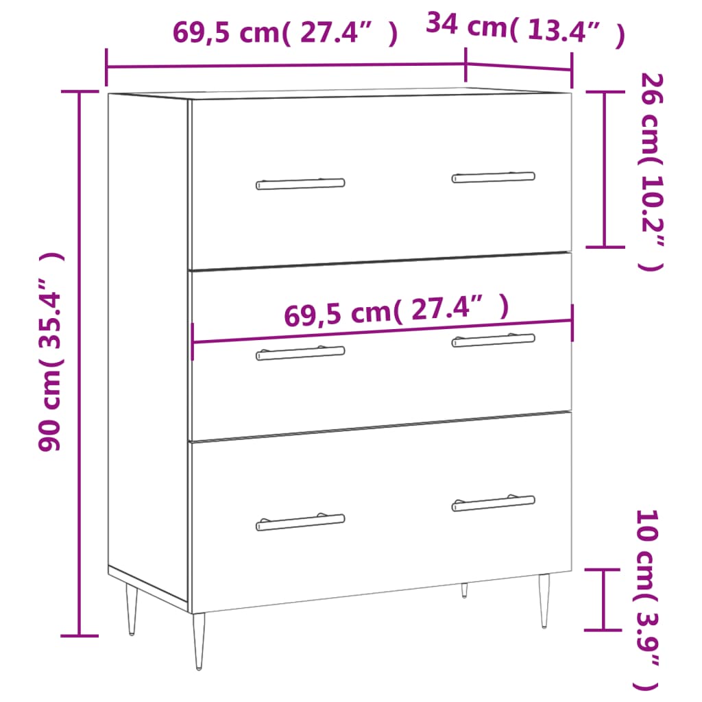 Dressoir 69,5x34x90 cm bewerkt hout eikenkleurig