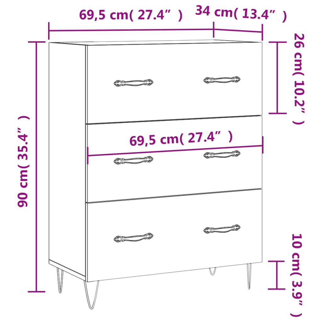 Dressoir 69,5x34x90 cm bewerkt hout bruin eikenkleur