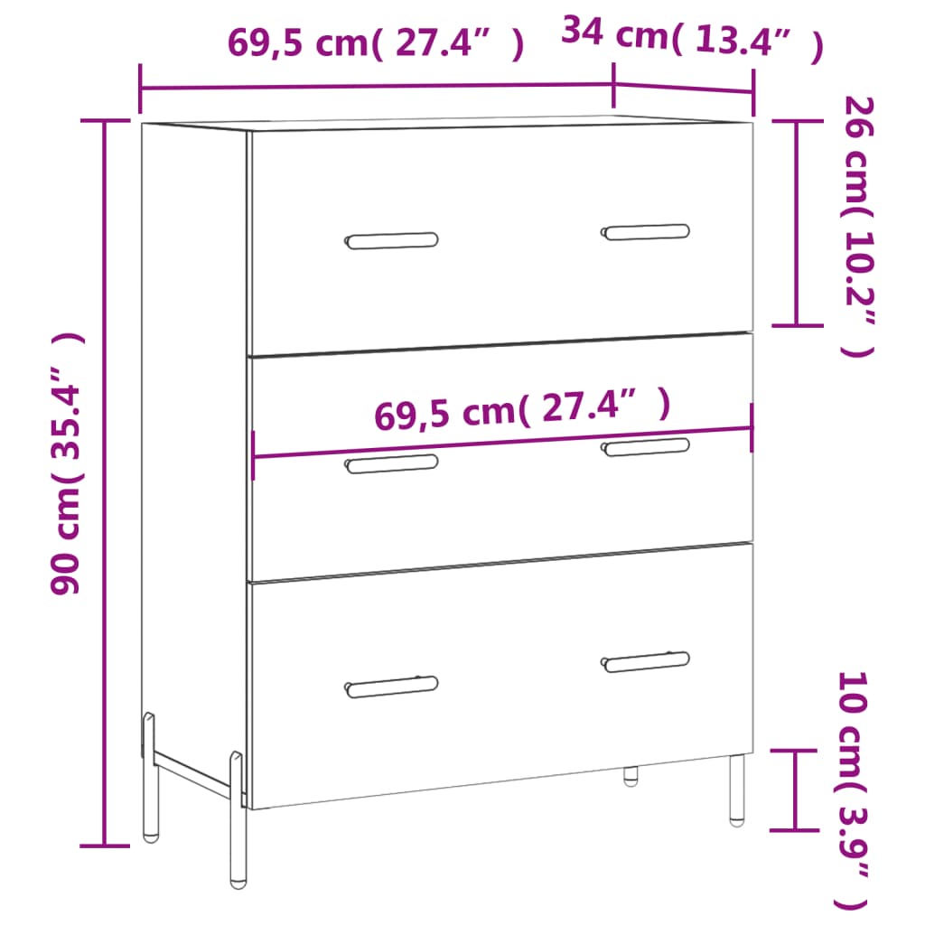 Dressoir 69,5x34x90 cm bewerkt hout bruin eikenkleur