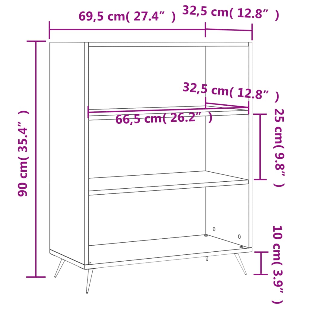 Boekenkast 69,5x32,5x90 cm bewerkt hout eikenkleurig