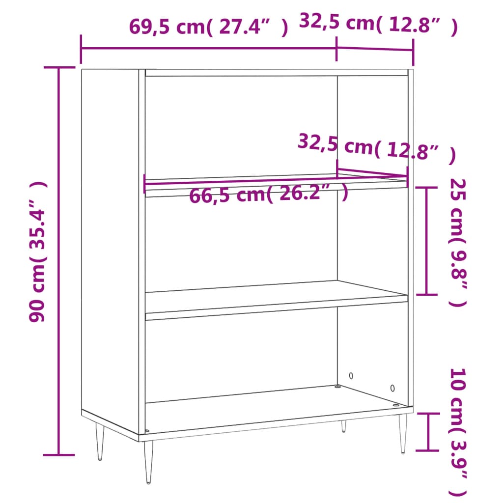 Boekenkast 69,5x32,5x90 cm bewerkt hout