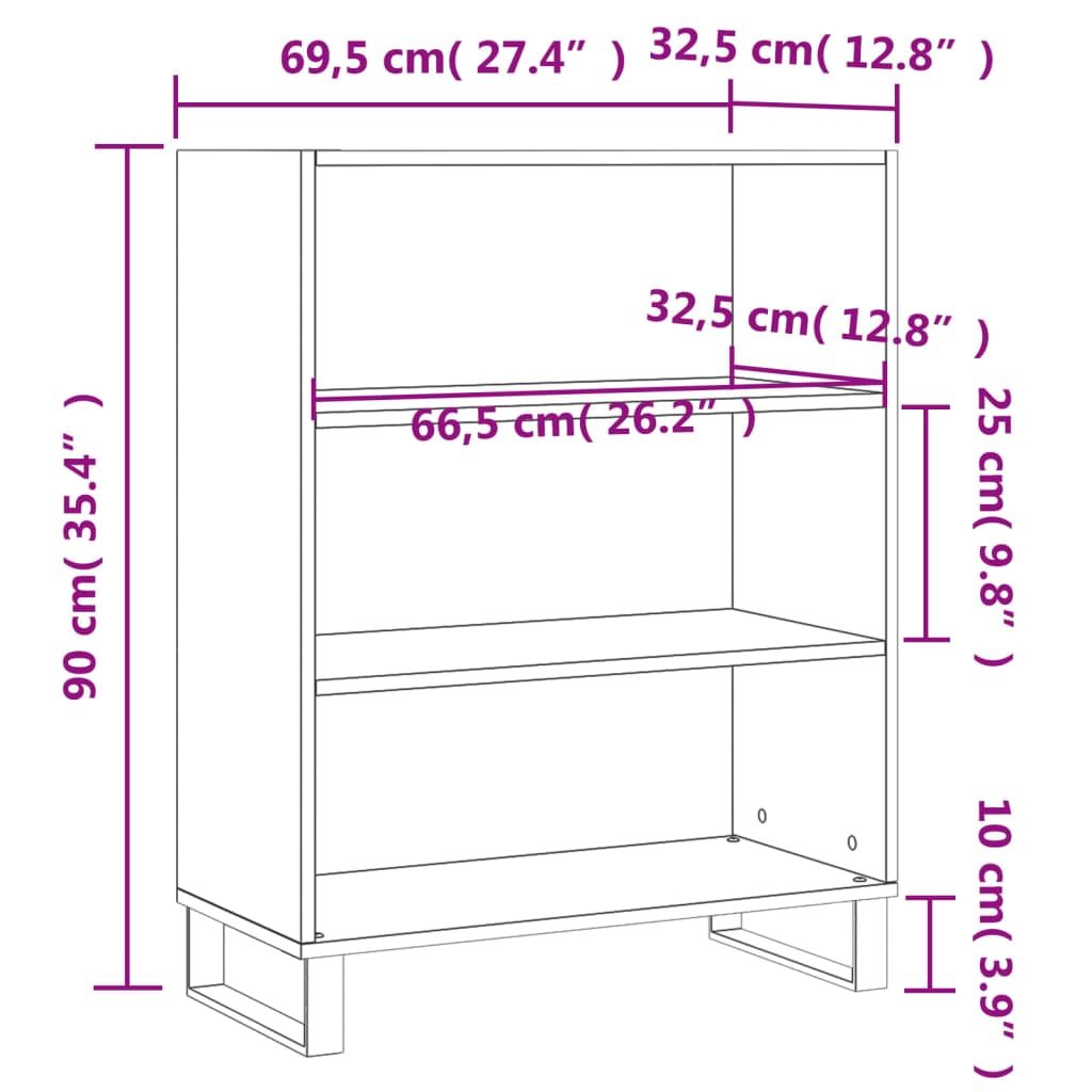 Schappenkast 69,5x32,5x90 cm bewerkt hout