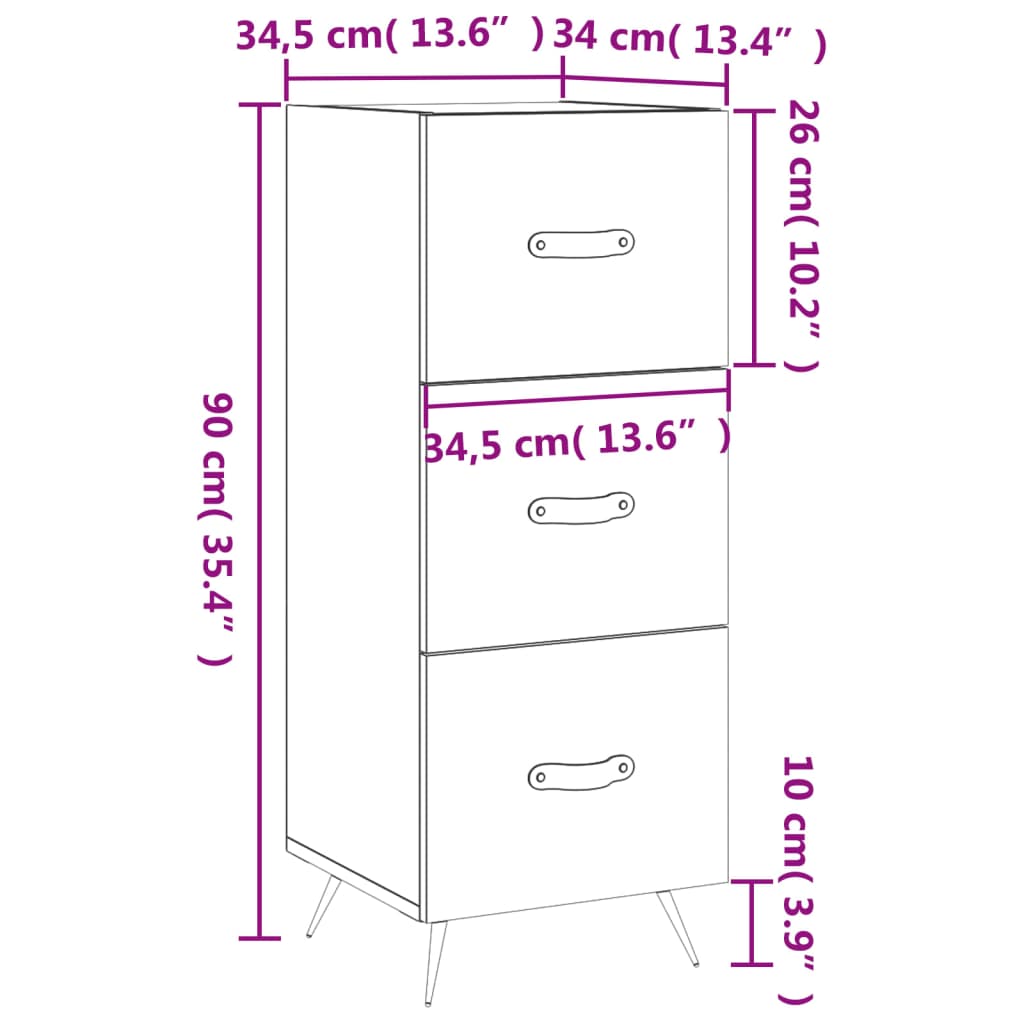 Dressoir 34,5x34x90 cm bewerkt hout