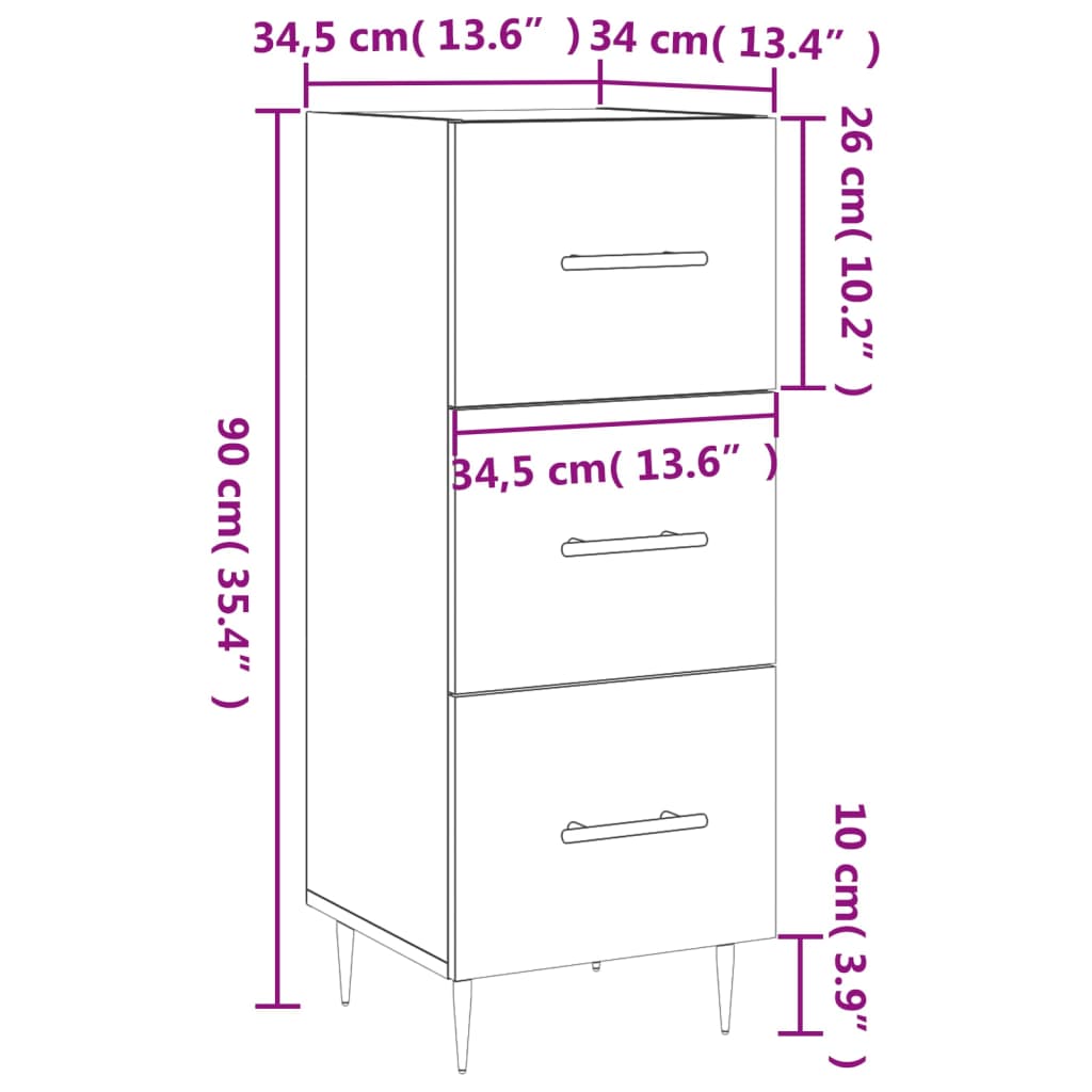 Dressoir 34,5x34x90 cm bewerkt hout