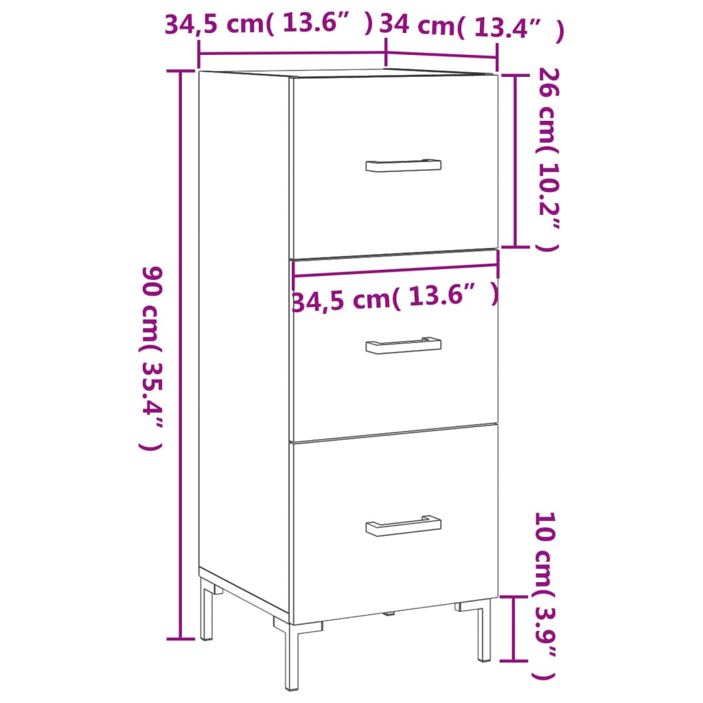 Dressoir 34,5x34x90 cm bewerkt hout eikenkleurig