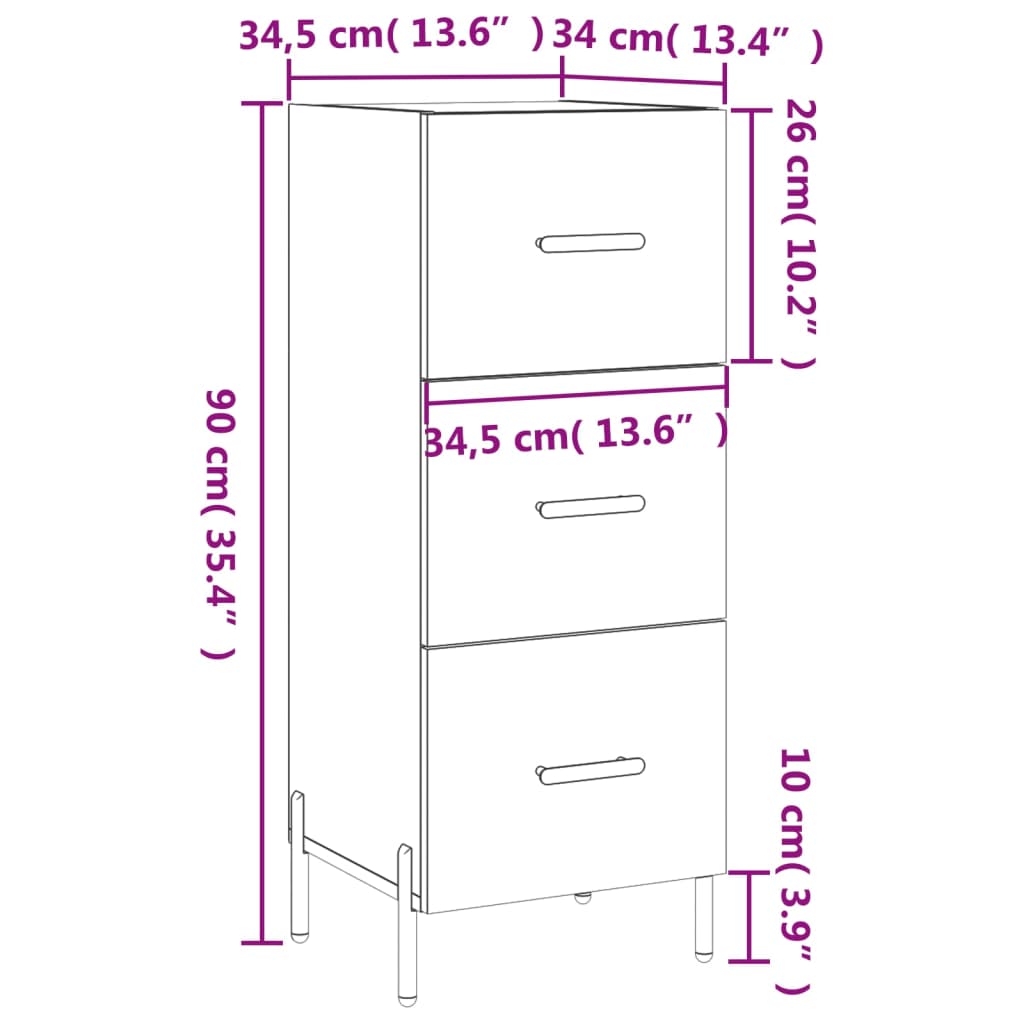 Dressoir 34,5x34x90 cm bewerkt hout