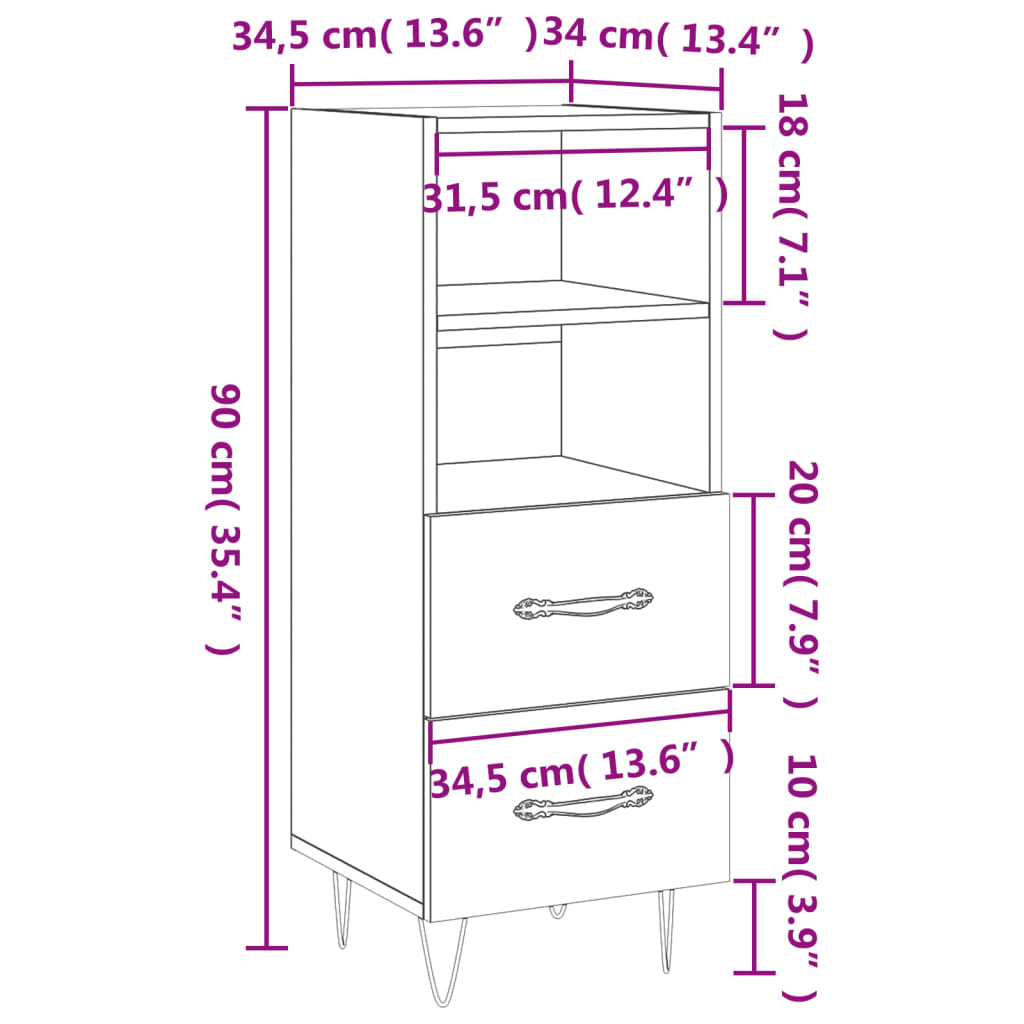 Dressoir 34,5x34x90 cm bewerkt hout