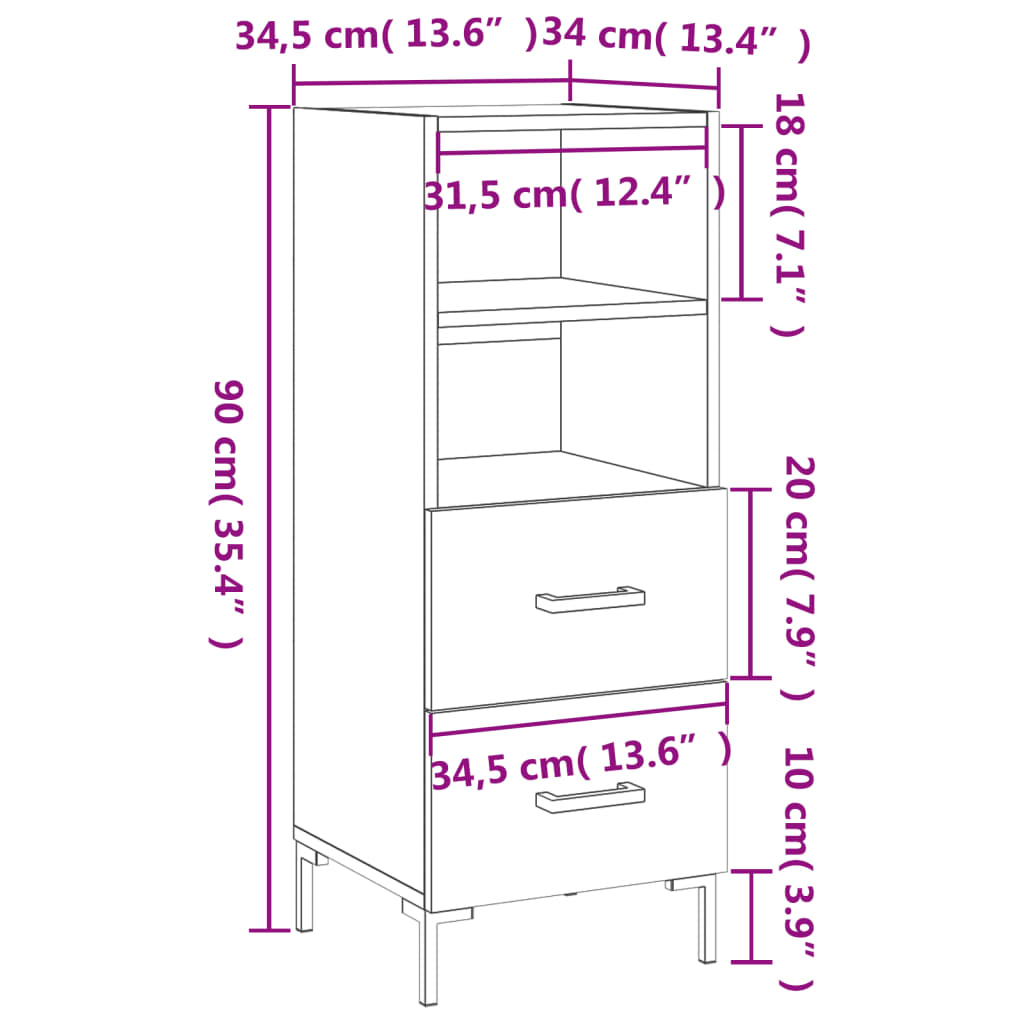 Dressoir 34,5x34x90 cm bewerkt hout