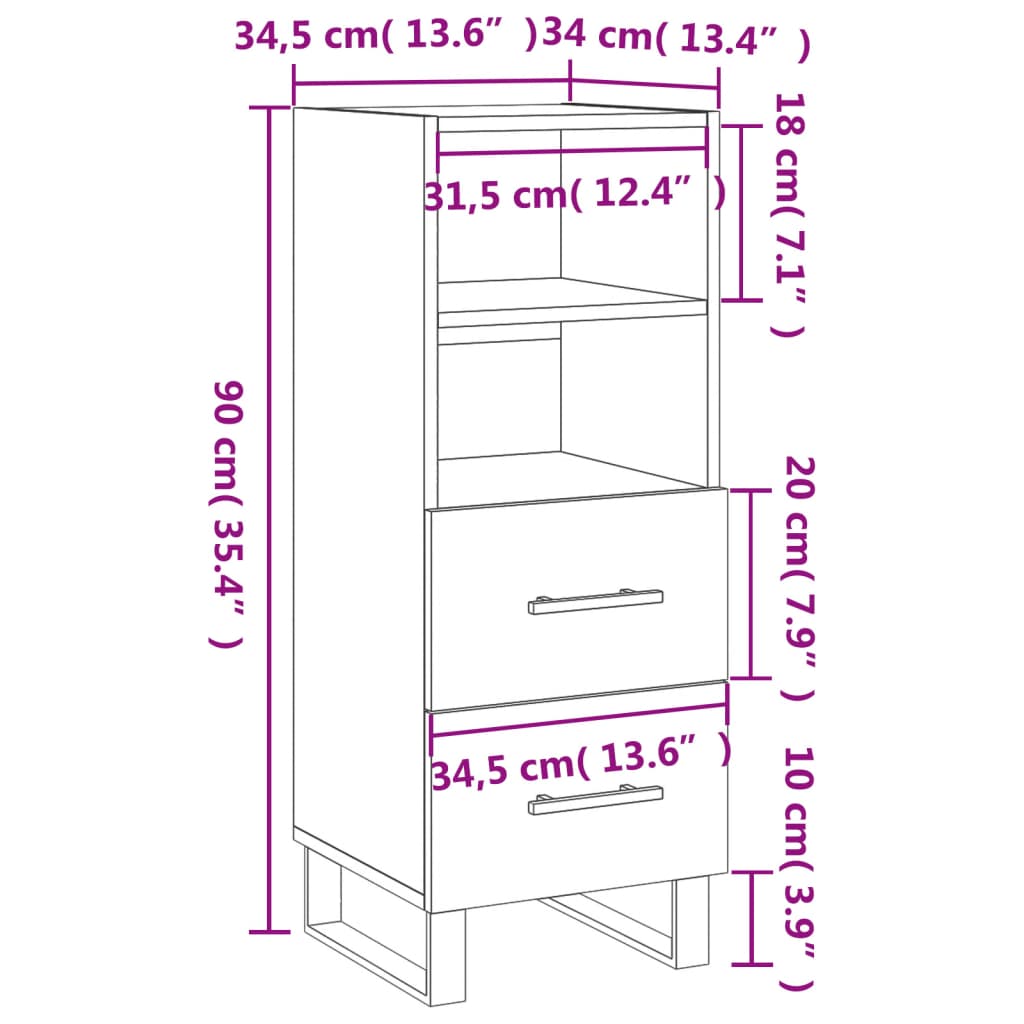 Dressoir 34,5x34x90 cm bewerkt hout bruin eikenkleur