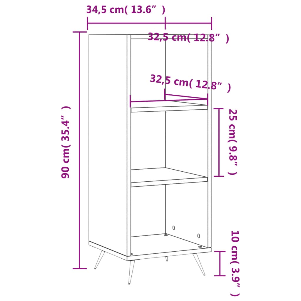 Schappenkast 34,5x32,5x90 cm bewerkt hout eikenkleurig