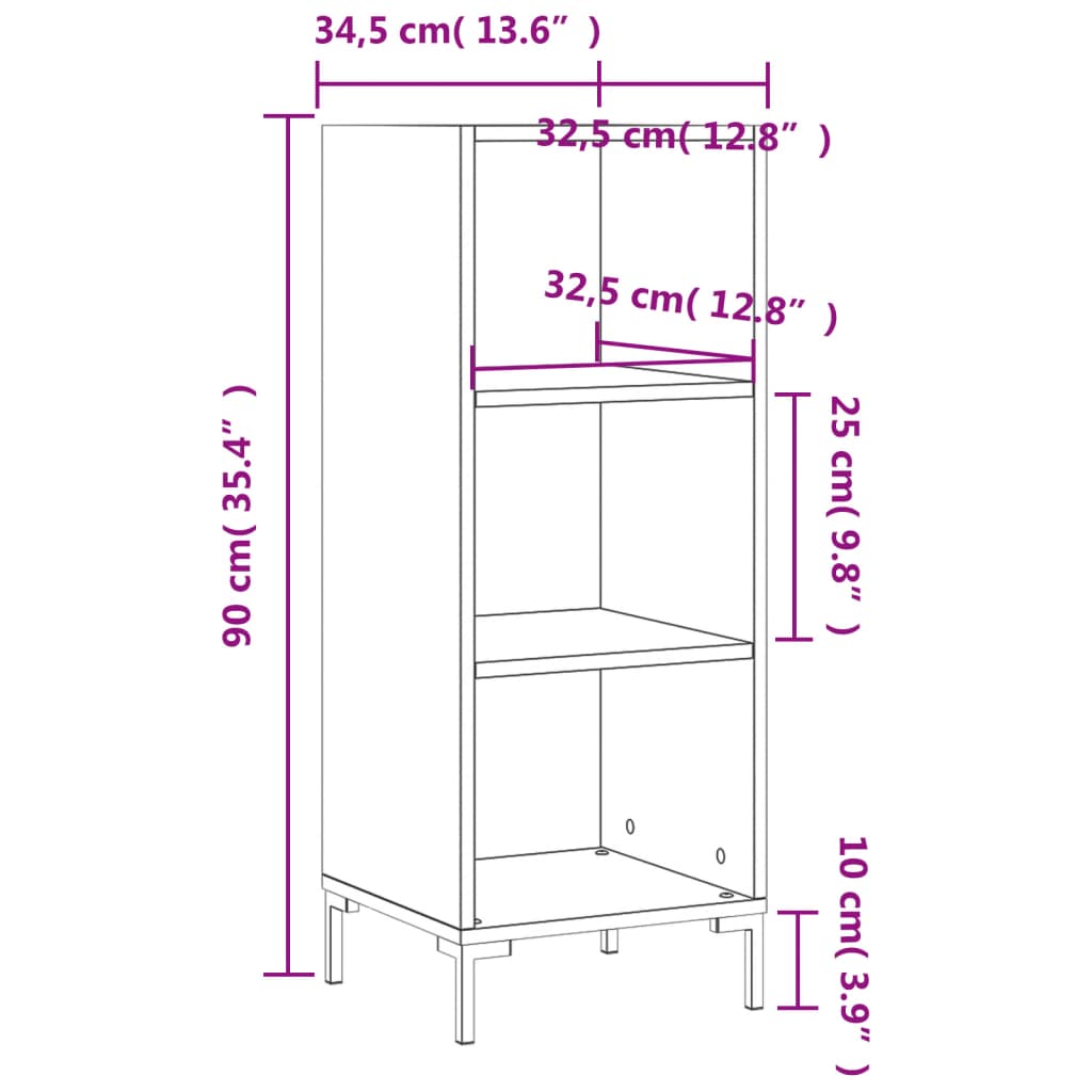 Dressoir 34,5x32,5x90 cm bewerkt hout