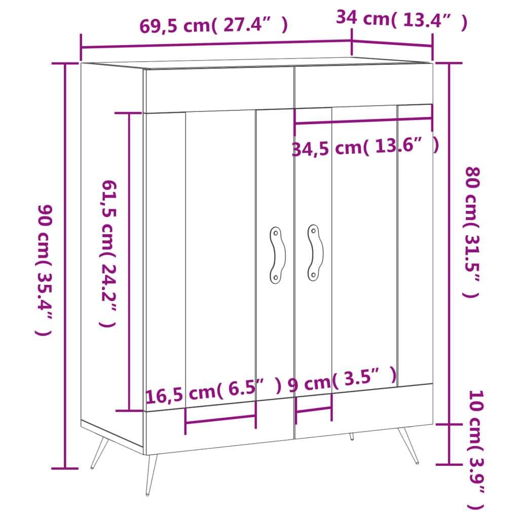 Dressoir 69,5x34x90 cm bewerkt hout eikenkleurig