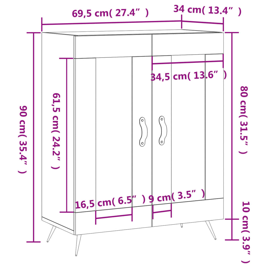 Dressoir 69,5x34x90 cm bewerkt hout eikenkleurig