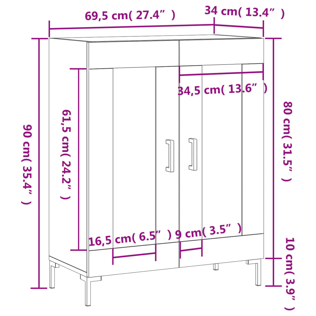 Dressoir 69,5x34x90 cm bewerkt hout