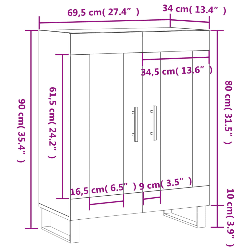 Dressoir 69,5x34x90 cm bewerkt hout bruin eikenkleur