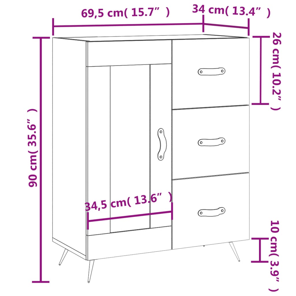 Dressoir 69,5x34x90 cm bewerkt hout