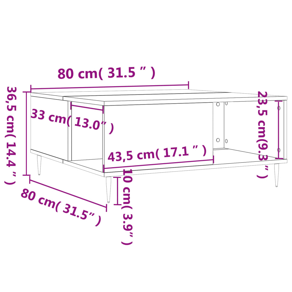 Salontafel 80x80x36,5 cm bewerkt hout