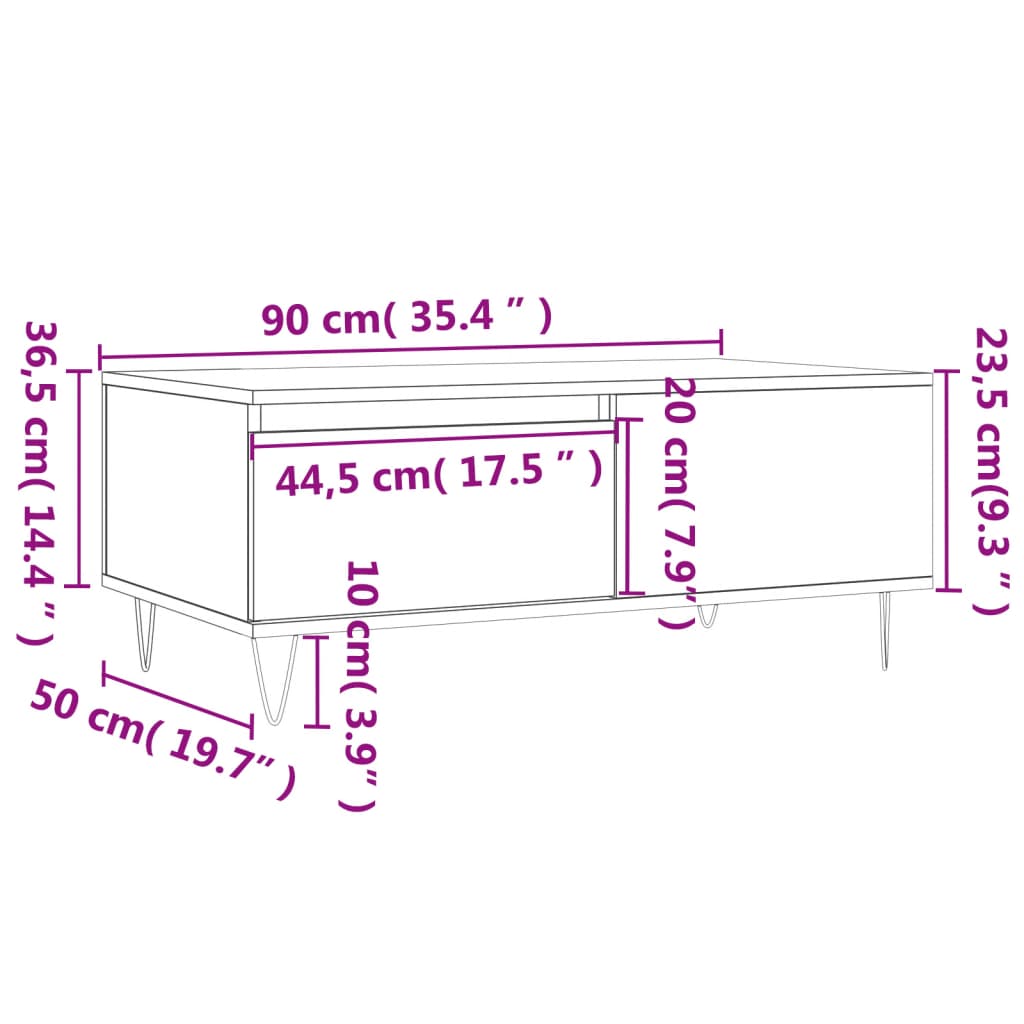 Salontafel 90x50x36,5 cm bewerkt hout