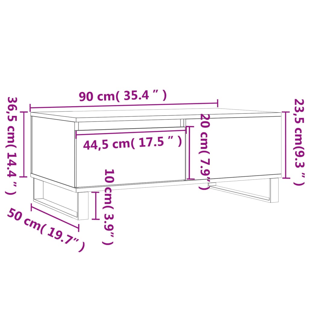 Salontafel 90x50x36,5 cm bewerkt hout