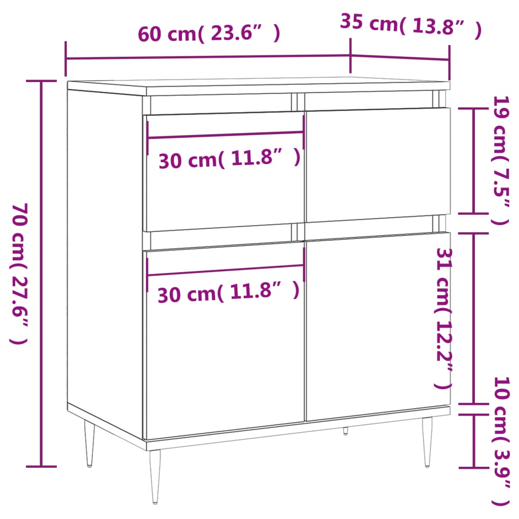 Dressoir 60x35x70 cm bewerkt hout