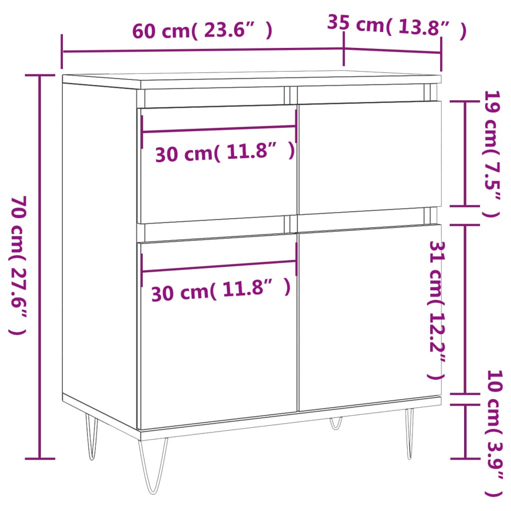 Dressoir 60x35x70 cm bewerkt hout bruin eikenkleur