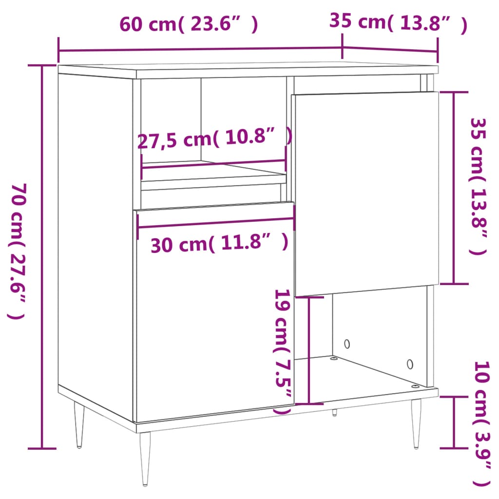 Dressoir 60x35x70 cm bewerkt hout