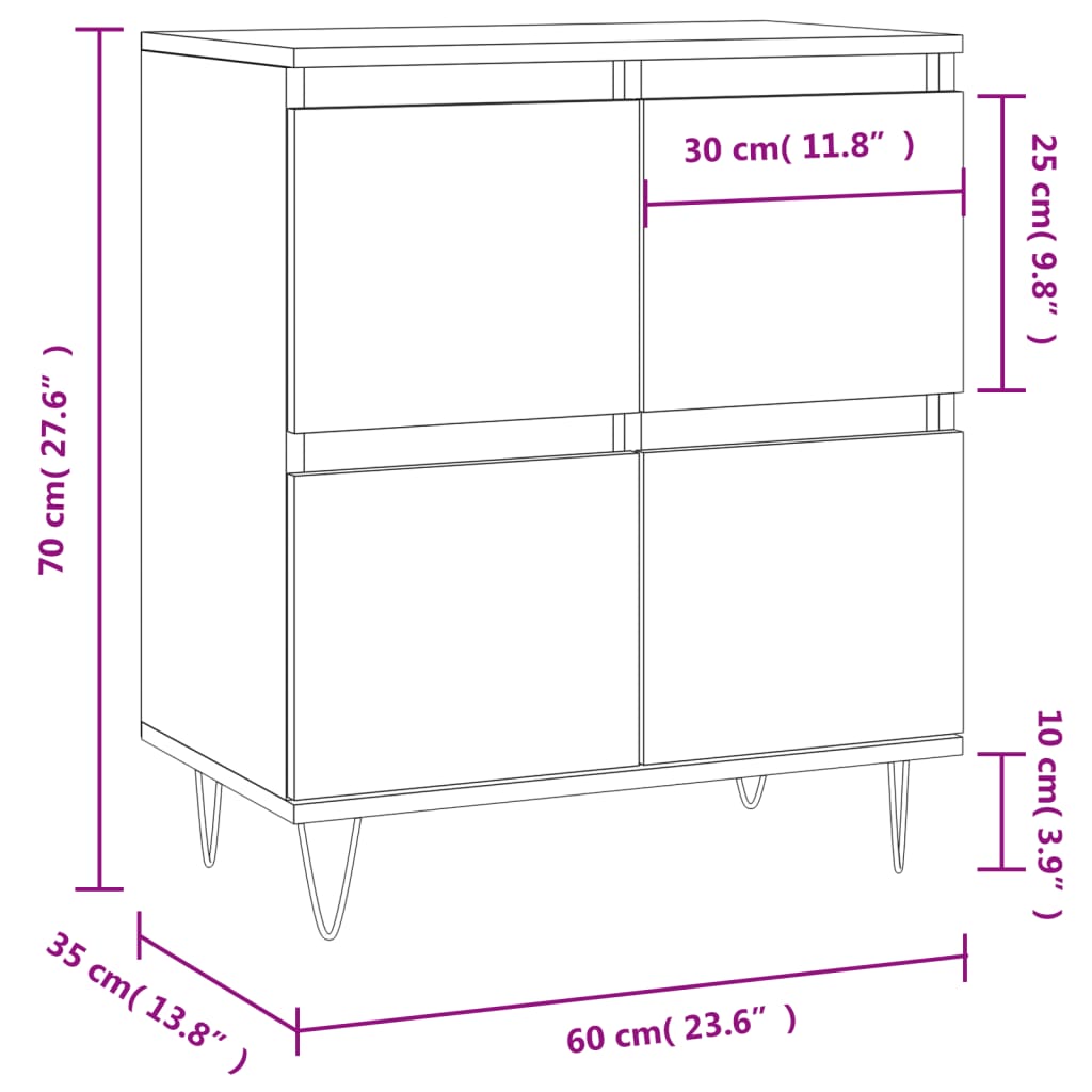 Dressoir 60x35x70 cm bewerkt hout eikenkleurig