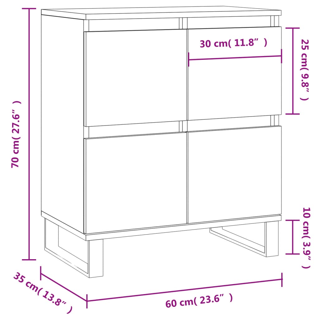 Dressoir 60x35x70 cm bewerkt hout