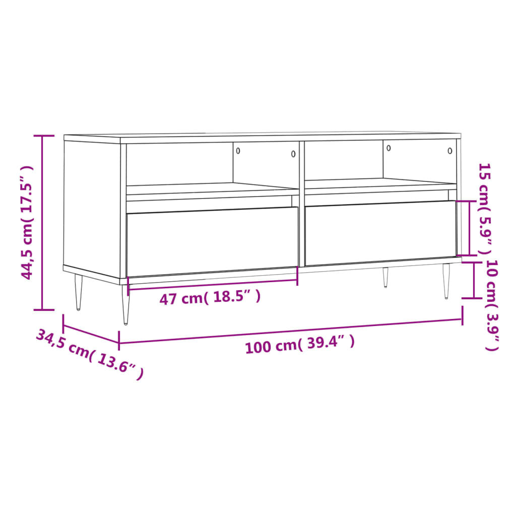 Tv-meubel 100x34,5x44,5 cm bewerkt hout