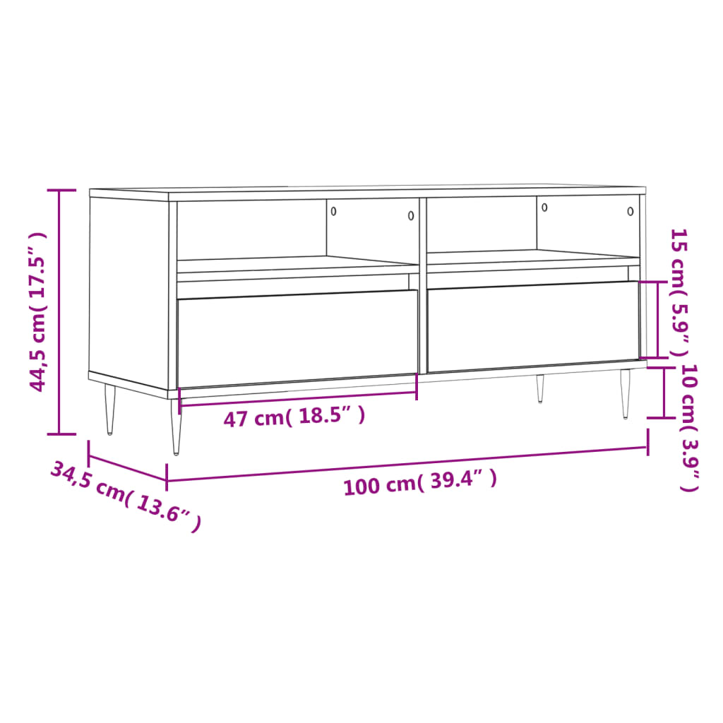 Tv-meubel 100x34,5x44,5 cm bewerkt hout