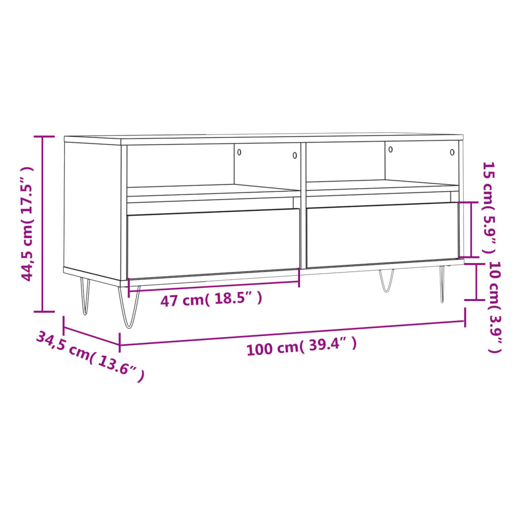 Tv-meubel 100x34,5x44,5 cm bewerkt hout eikenkleurig