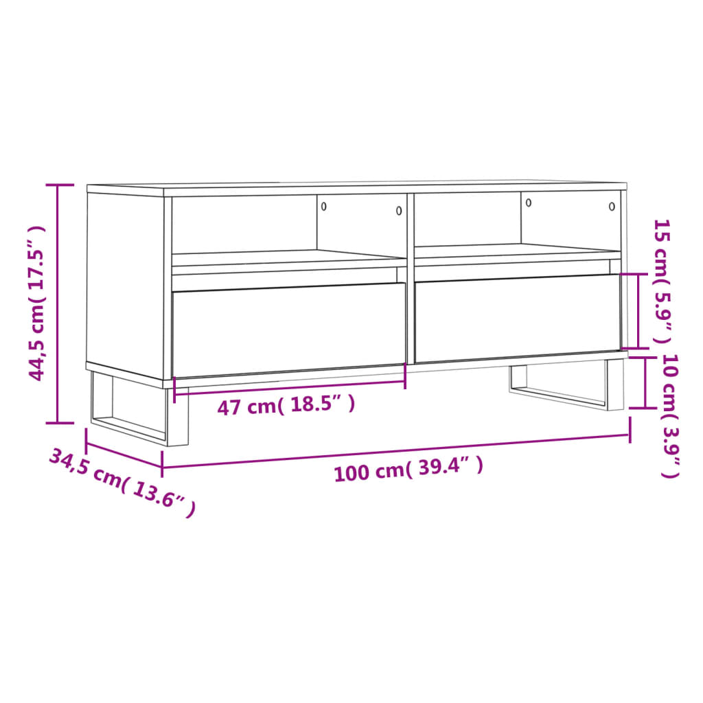 Tv-meubel 100x34,5x44,5 cm bewerkt hout