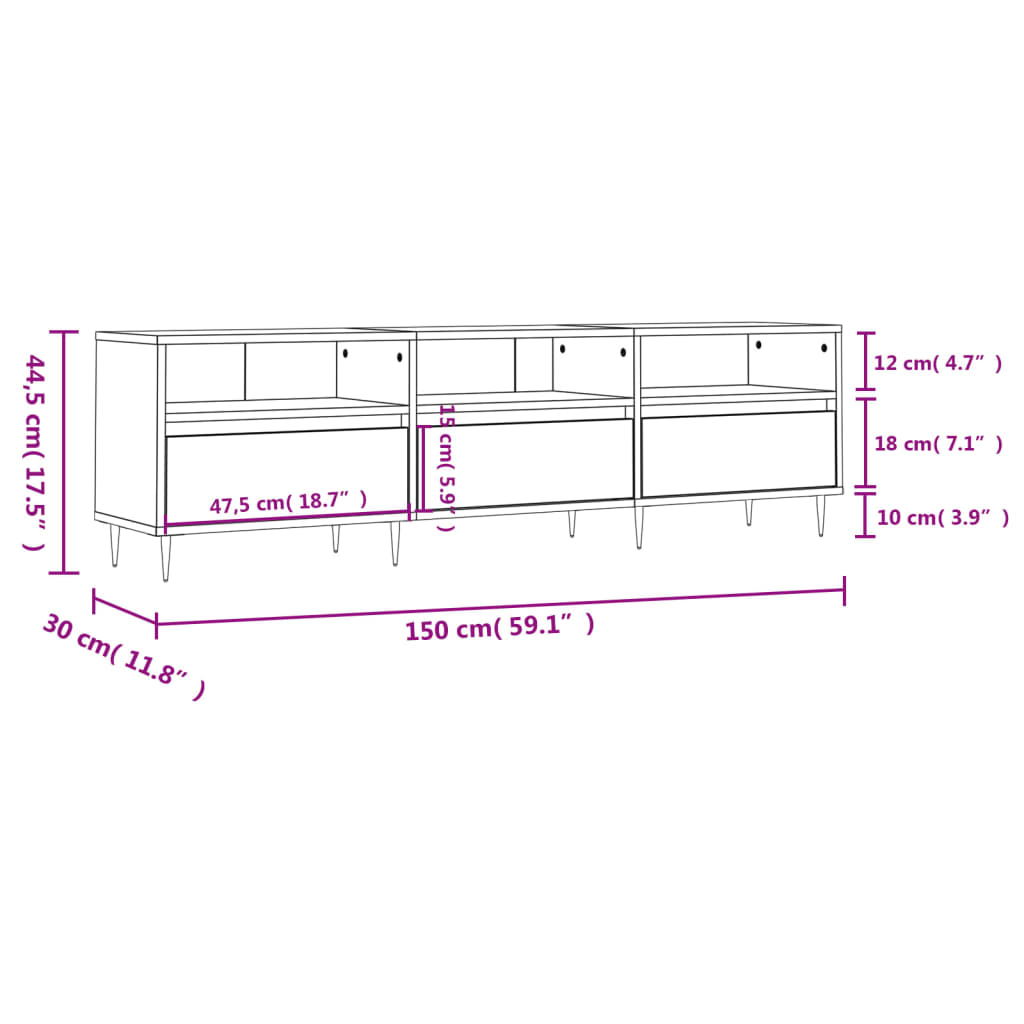 Tv-meubel 150x30x44,5 cm bewerkt hout