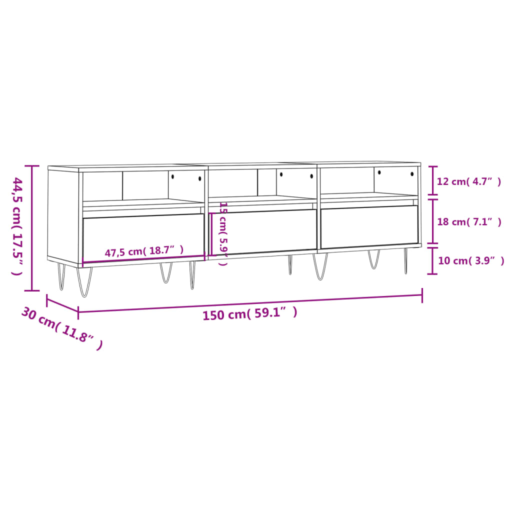 Tv-meubel 150x30x44,5 cm bewerkt hout eikenkleurig