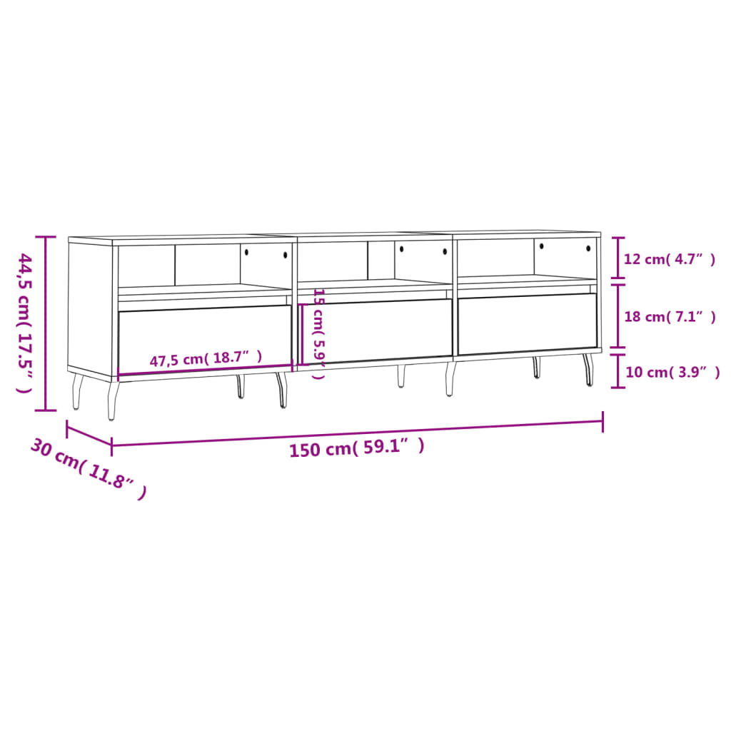 Tv-meubel 150x30x44,5 cm bewerkt hout oud houtkleurig