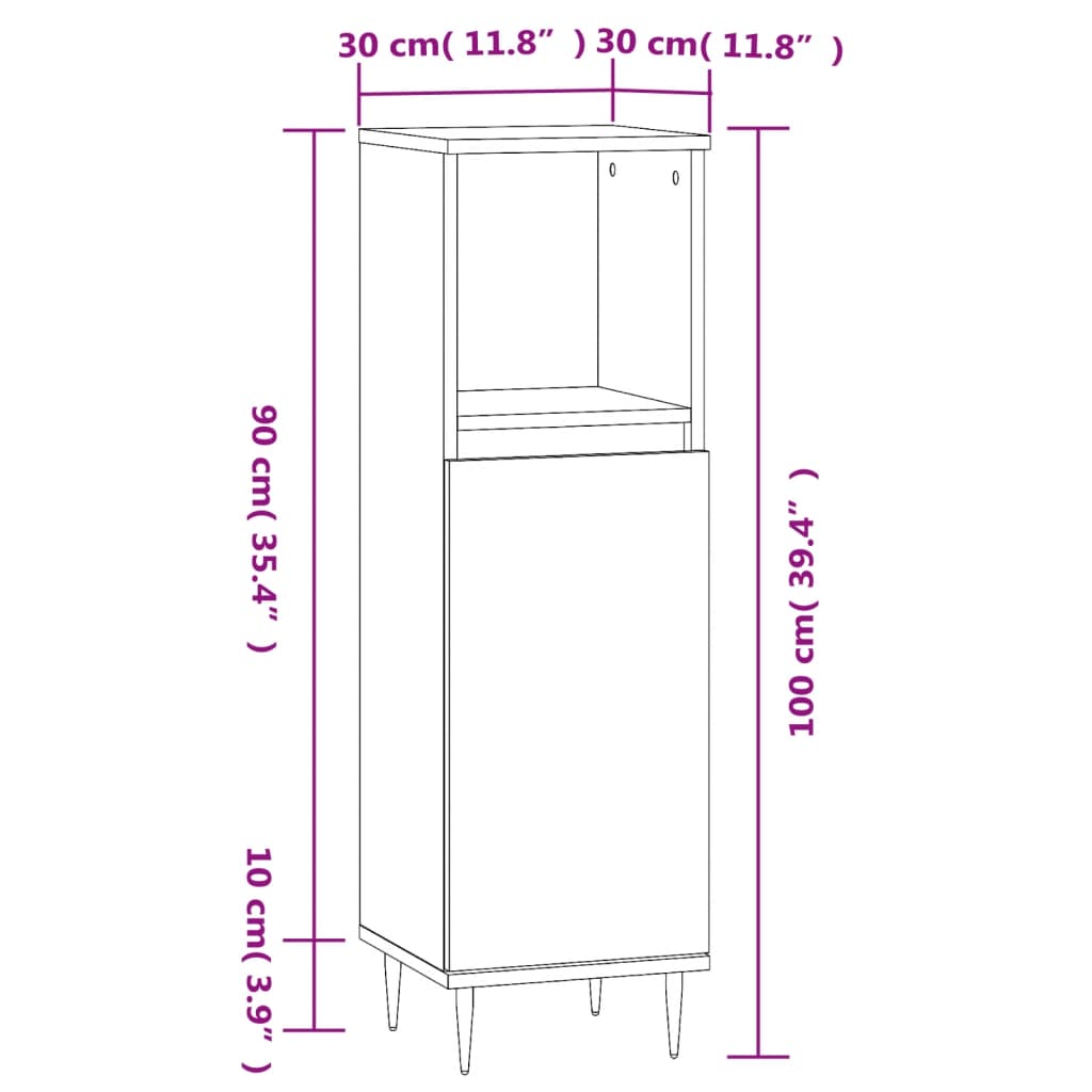 Badkamerkast 30x30x100 cm bewerkt hout eikenkleur