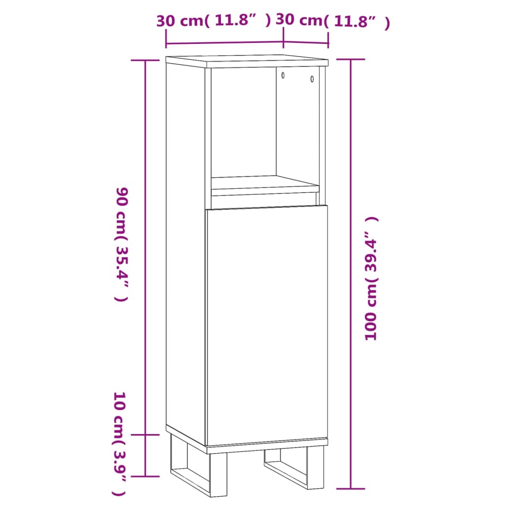 Badkamerkast 30x30x100 cm bewerkt hout